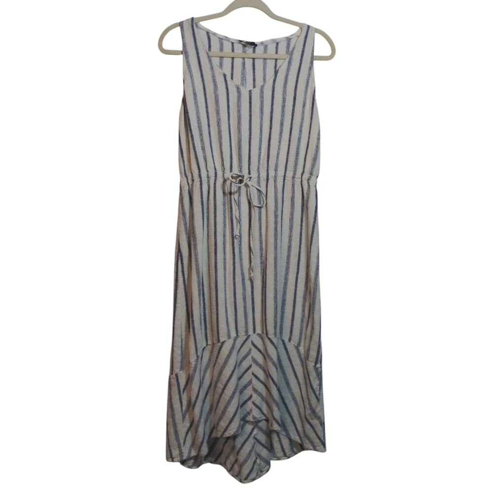 Drew Striped Sleeveless Linen Dress Coastal Nautical Size L